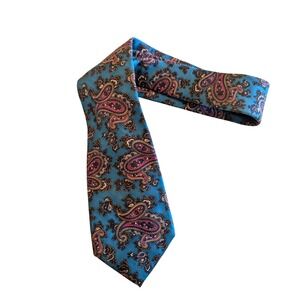 Savile Row Mens Silk Paisley Tie Blue Pink Gold Classic Formal Necktie